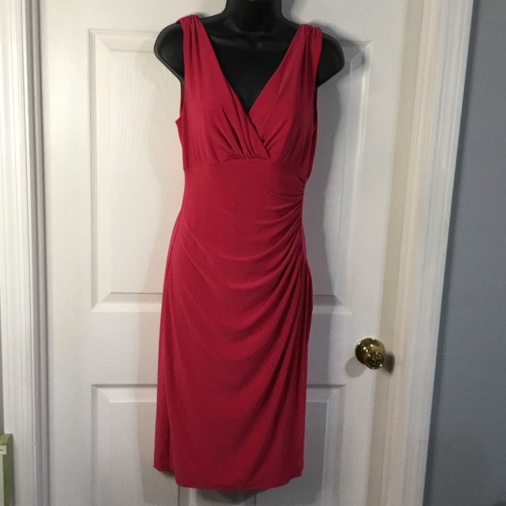 Lauren Ralph Lauren Gorgeous Deep Pink Sleeveless  Rouched Dress, size 6.